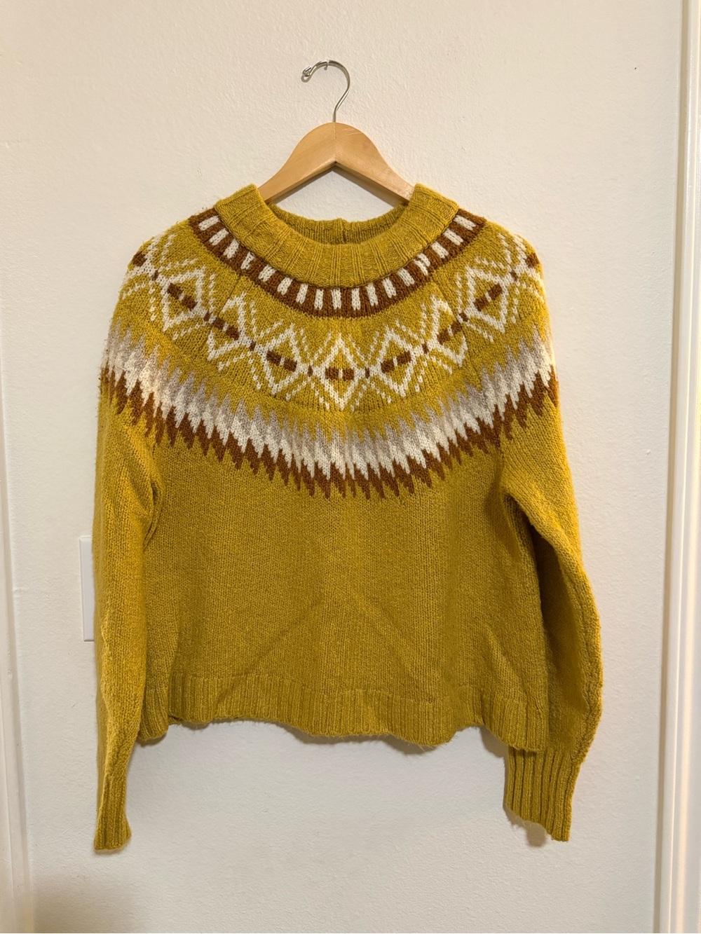 American Eagle Outfitters Mustard Yellow Nordic Yoke Crew Sweater